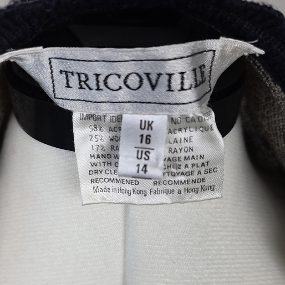 Vintage Tricoville Plaid Cardigan Sweater Jacket — Wool Blend, Button Front, 14 - Picture 6 of 8